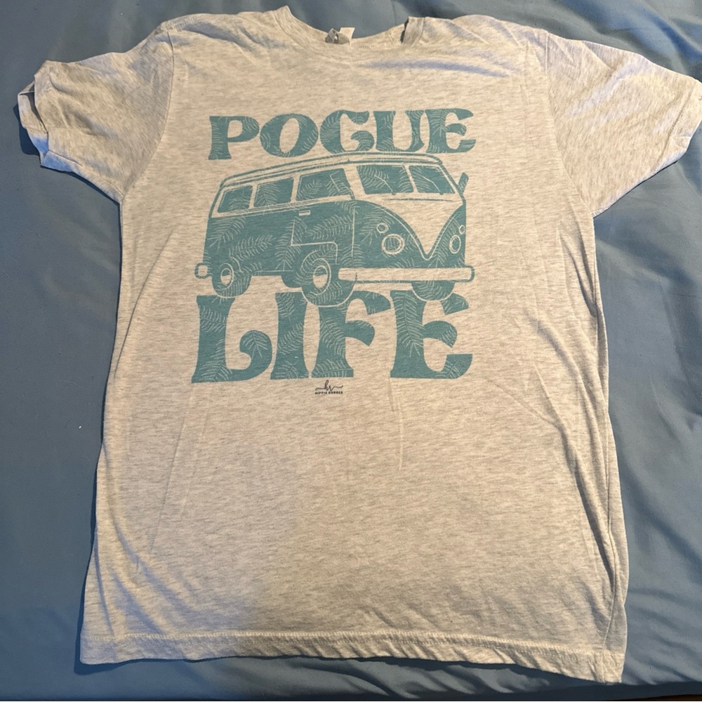 Heather Gray Graphic Tee with Blue Design